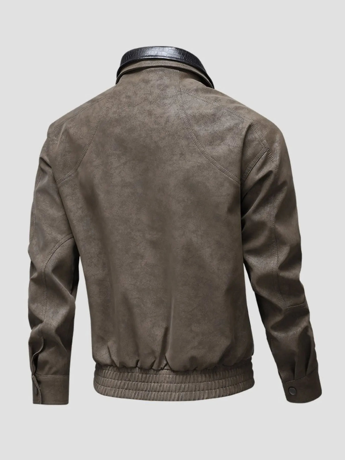 Men's Plus Size Leather Bomber Jacket with Full Zip Front