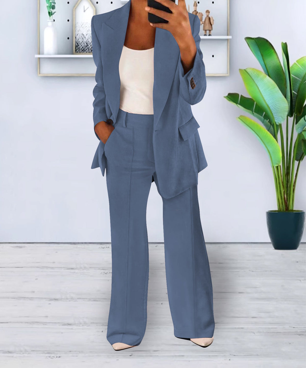 Women's Blazer and Trousers Two-Piece Suit - Business Casual Office Set