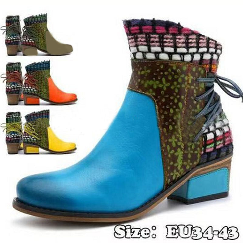 Handmade Ethnic Embroidered Ankle Boots - Vintage Bohemian Short Boots for Women