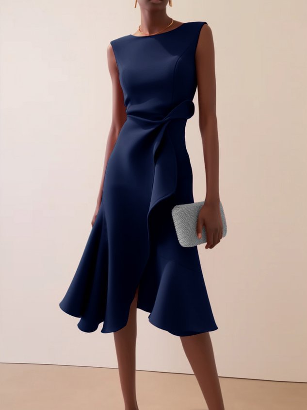 Women's Bow-knot Sleeveless Dress Summer Round Neck Red Temperament