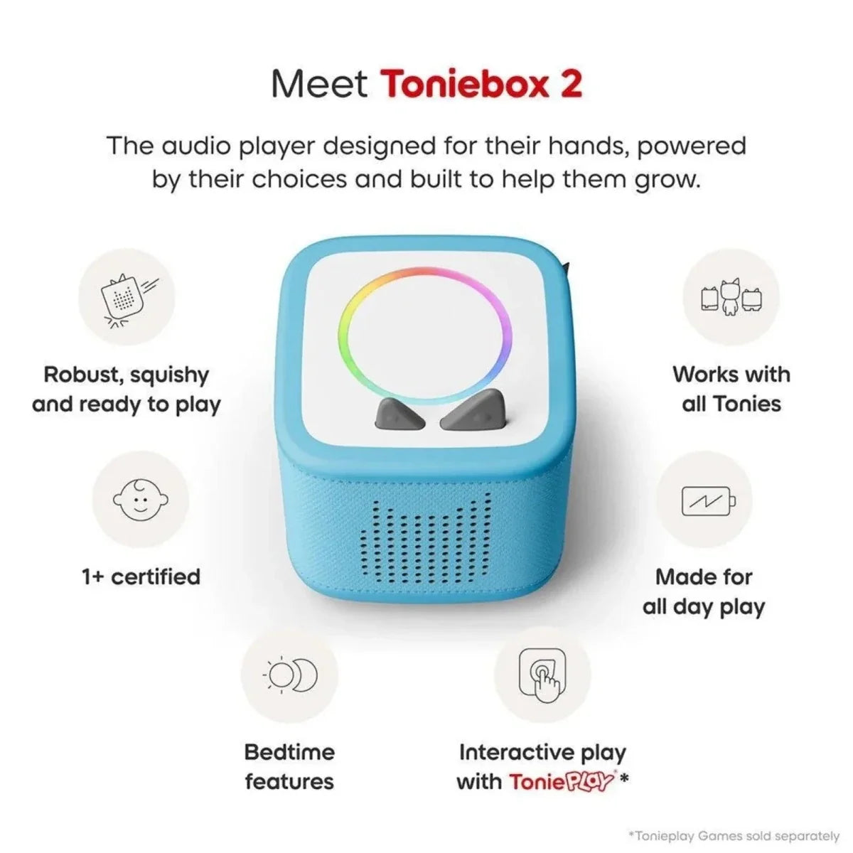 Tonies Toniebox 2 Cloud Starter Set with Creative Tonie Rubie - Sky Blue