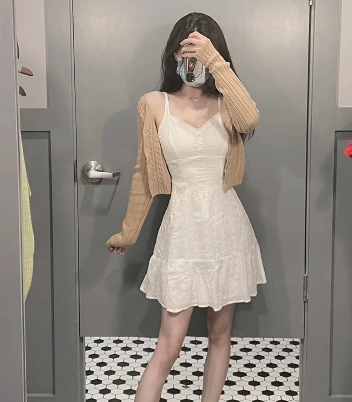 Women's Summer White Fishbone Suspender Dress