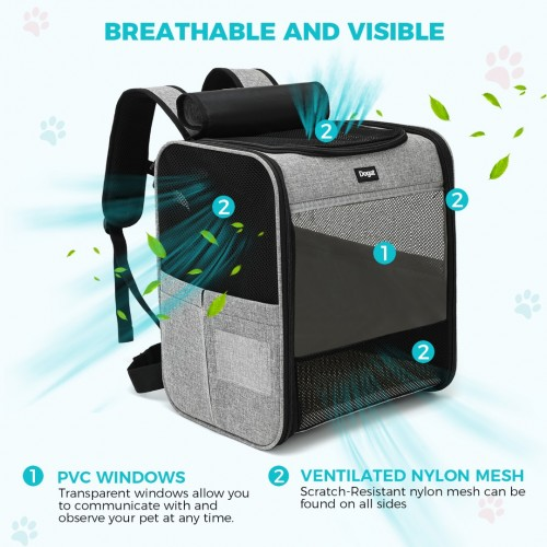 PTD2440 - Dogat Foldable And Durable Pet Backpack Carrier Travel Bag for Cats and Small Dogs - Grey