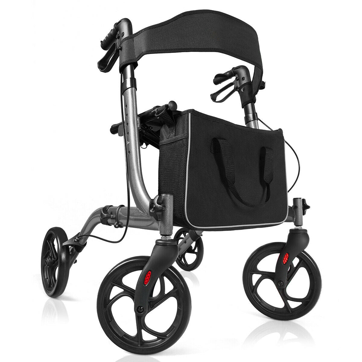 Folding Aluminium Rollator Walker Mobility Aid With 4 Wheels-Black