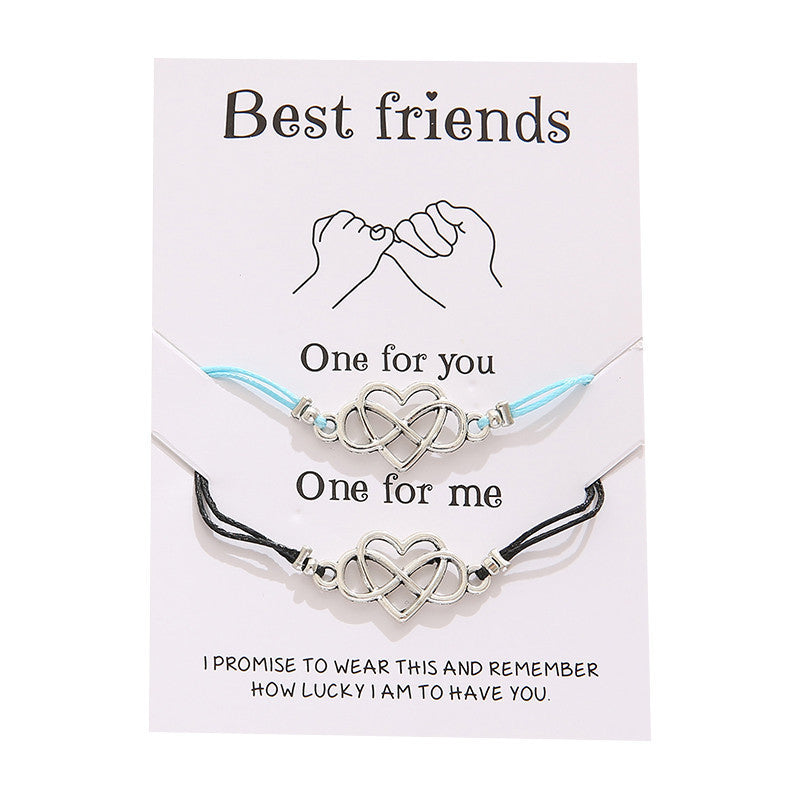 Best Friends Infinity Heart Bracelet - Adjustable Friendship Card Bracelet Set