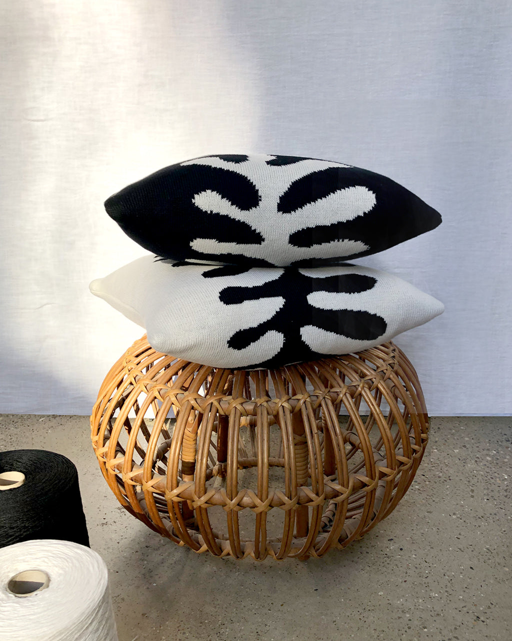 Organic Shape Wool & Cashmere Knitted Cushion Black