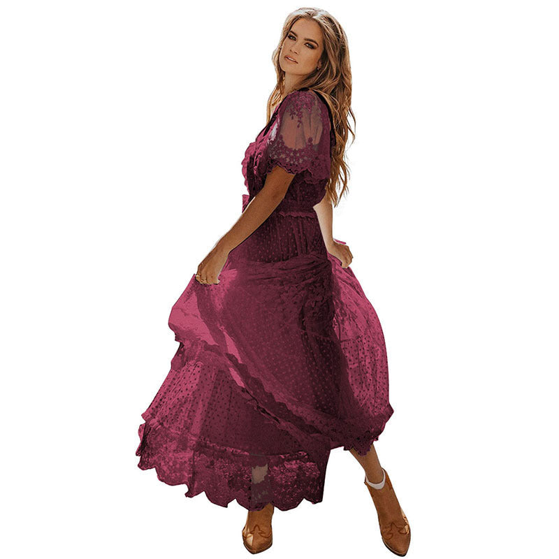 Lace V-neck Patchwork Dress Women