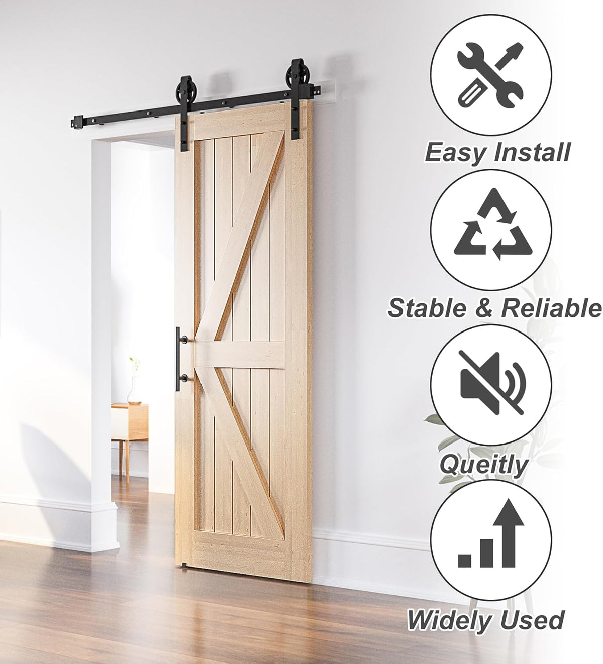 Sliding Barn Door Kit 7FT Heavy Duty Large Wheel Black Steel Track SANKEYTEW
