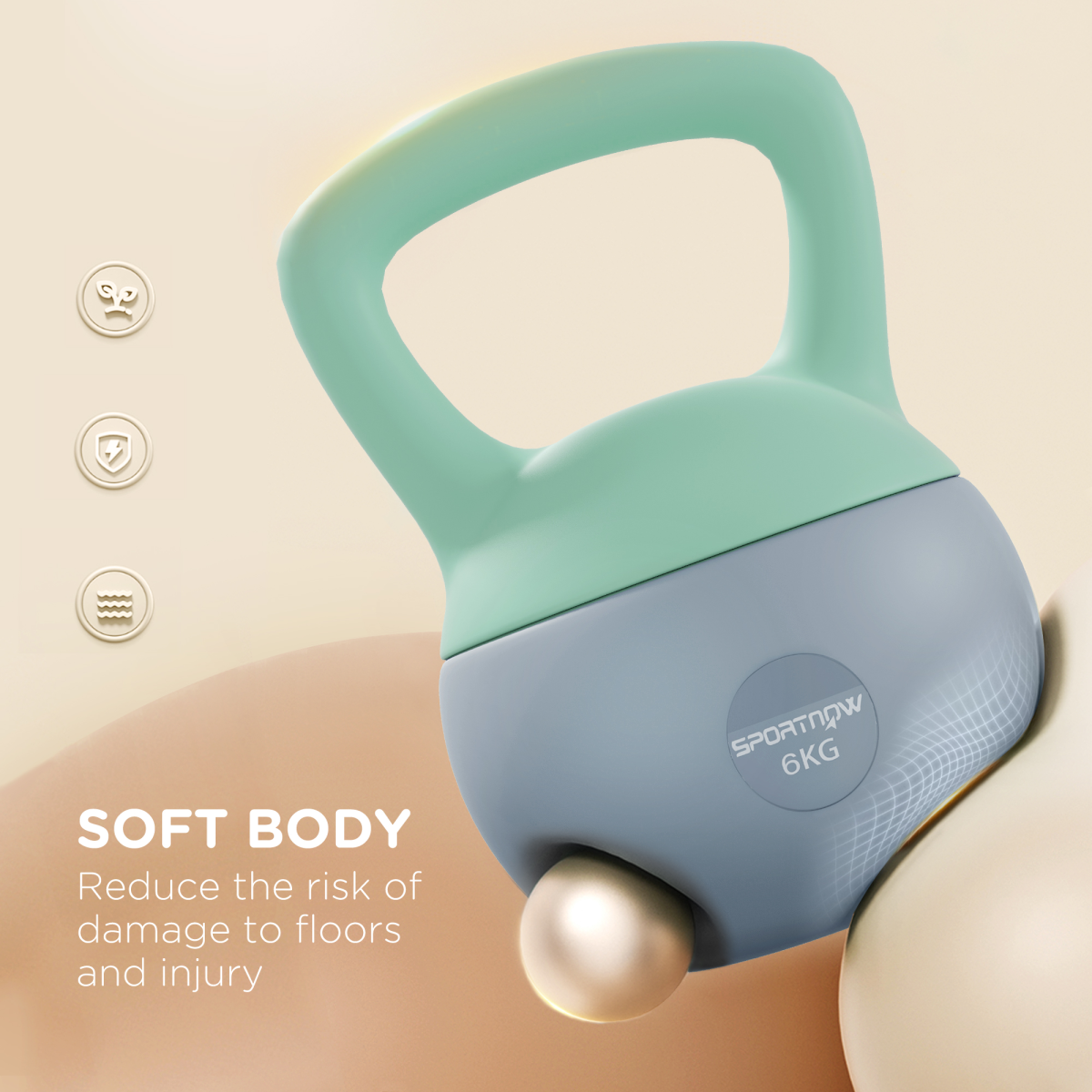 SPORTNOW 6KG Kettlebell with Soft Body and Non-Slip Handle, Grey and Green