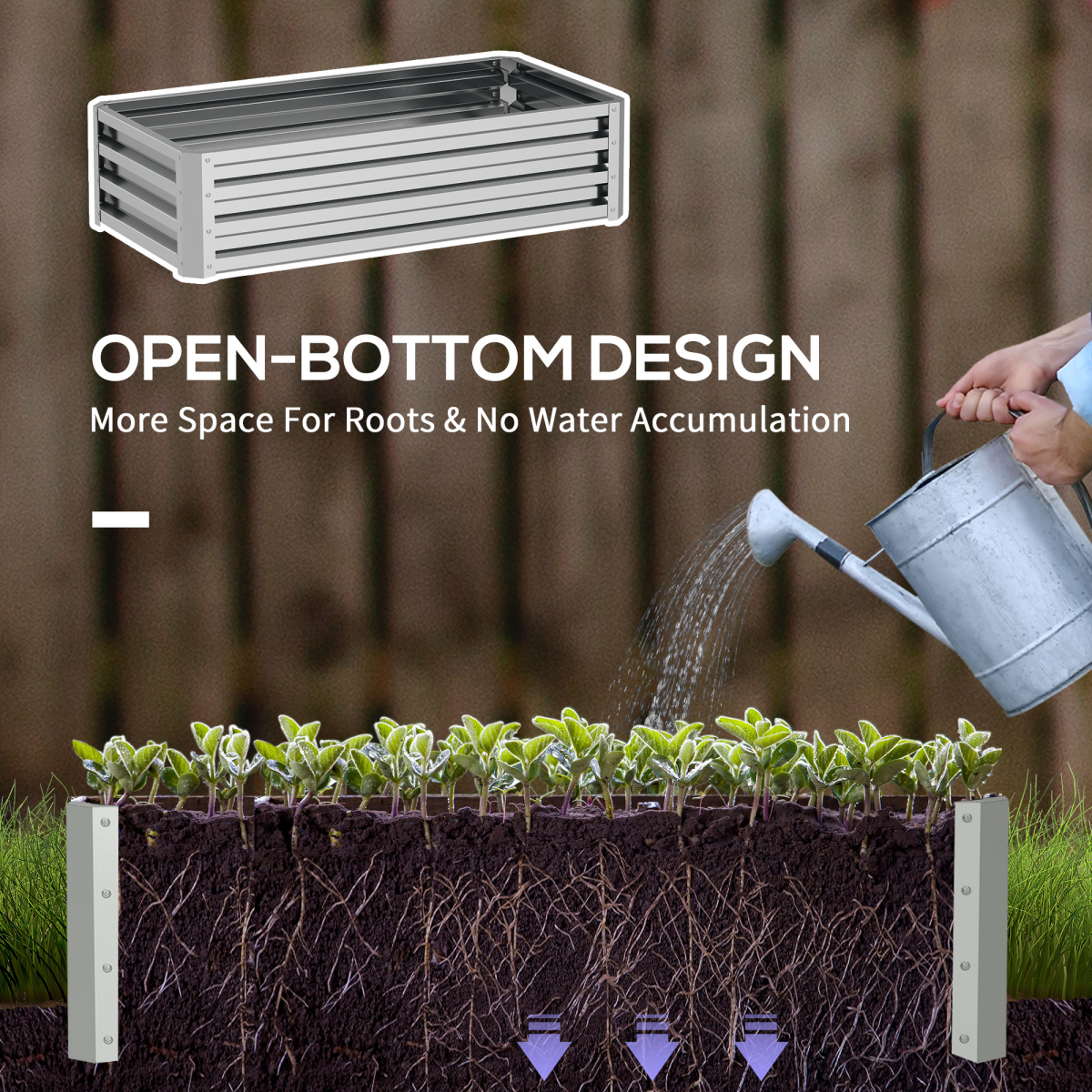 Outsunny Raised Garden Bed Elevated Planter Box for Flowers Silver