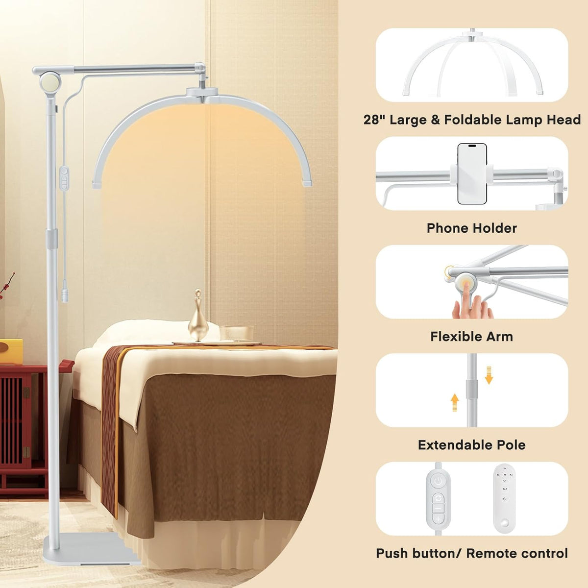Lash Light 180cm Foldable Lash Lamp with Phone Holder Beauty Salon Light Lmaqfum