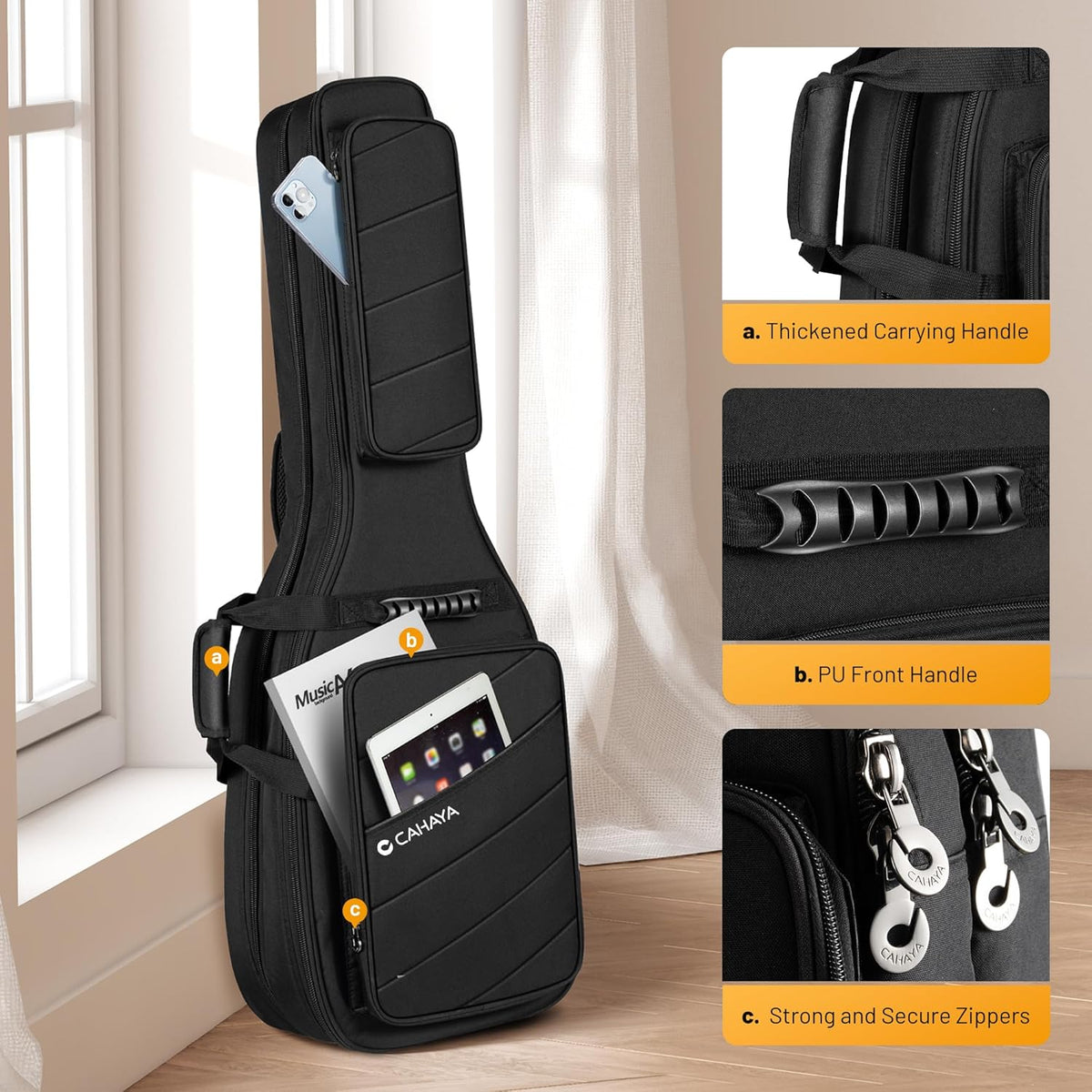 Electric Guitar Bag Double Soft Case 18mm Thick Padding Reflective Bands CAHAYA