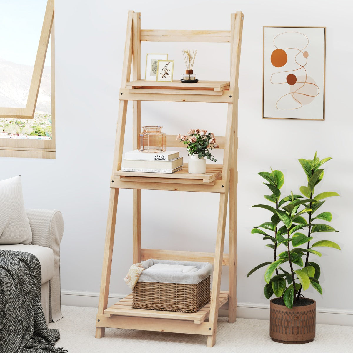 Foldable Ladder Storage Shelf for Potted Plants