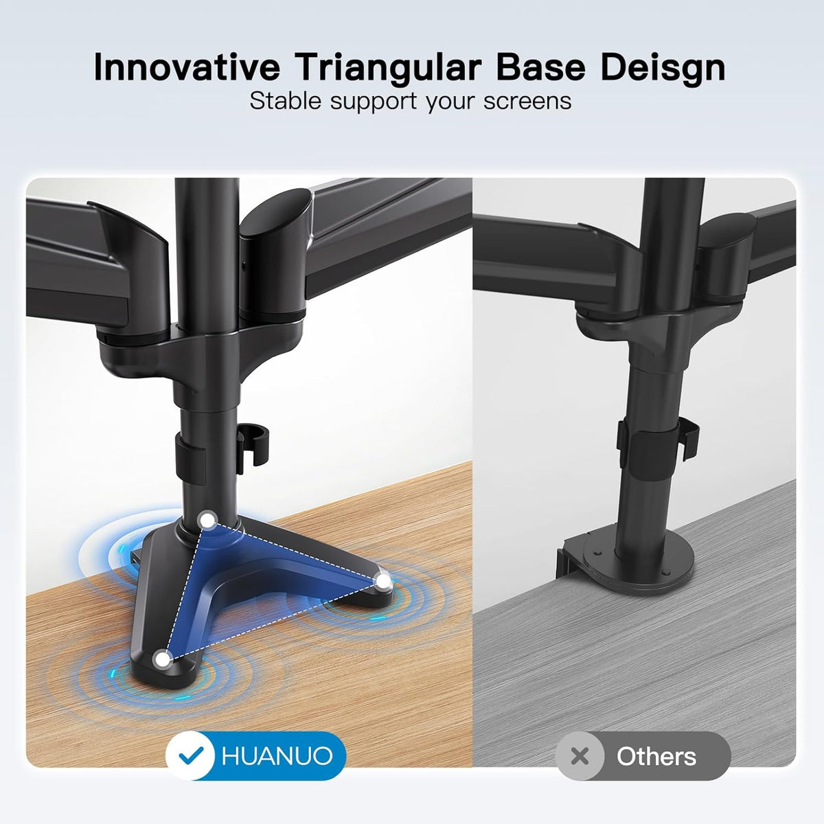 Triple Monitor Stand Desk Mount 17 to 32 Inch Adjustable Arms HUANUO