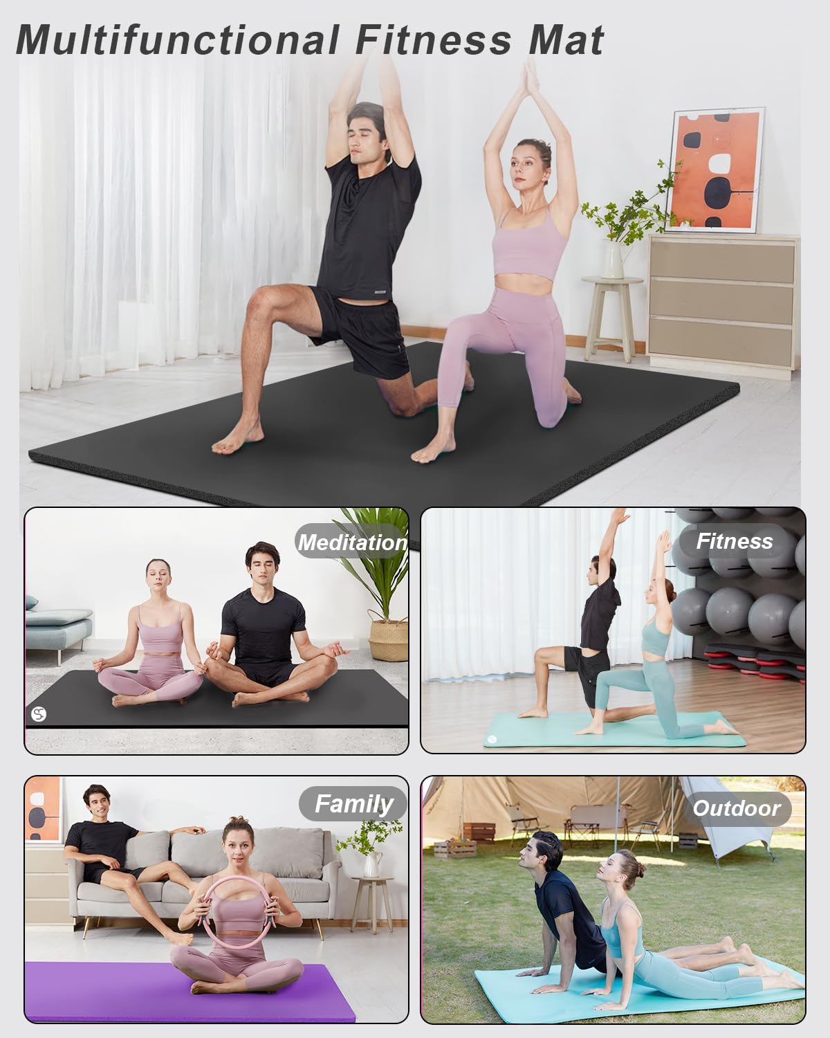 Yoga Mat Extra Large 200x130cm Thick 15mm NBR Exercise Fitness RYTMAT
