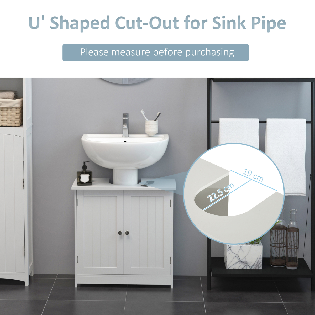 HOMCOM Basin Sink Vanity Cabinet Toilet Bathroom Shelf Door Storage Wooden