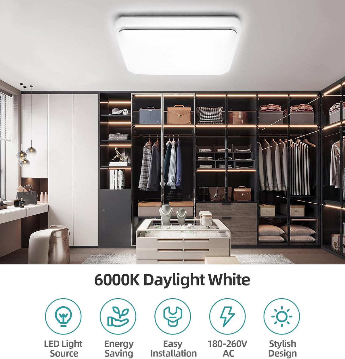 72W Modern 48cm LED Ceiling Light Square 6000K Daylight Flush Mount Lamp