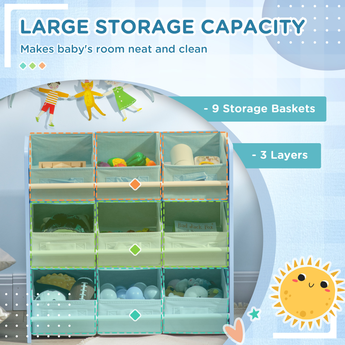 ZONEKIZ Storage Unit W/9 Removable Storage Baskets for Nursery Playroom - Blue