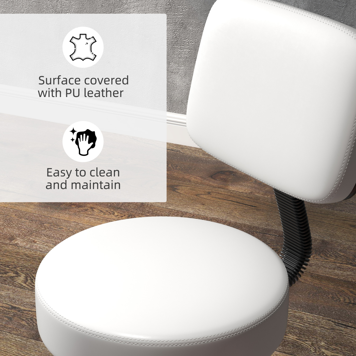 HOMCOM Adjustable Swivel Salon Chair Padded Seat Back 5 Wheels White