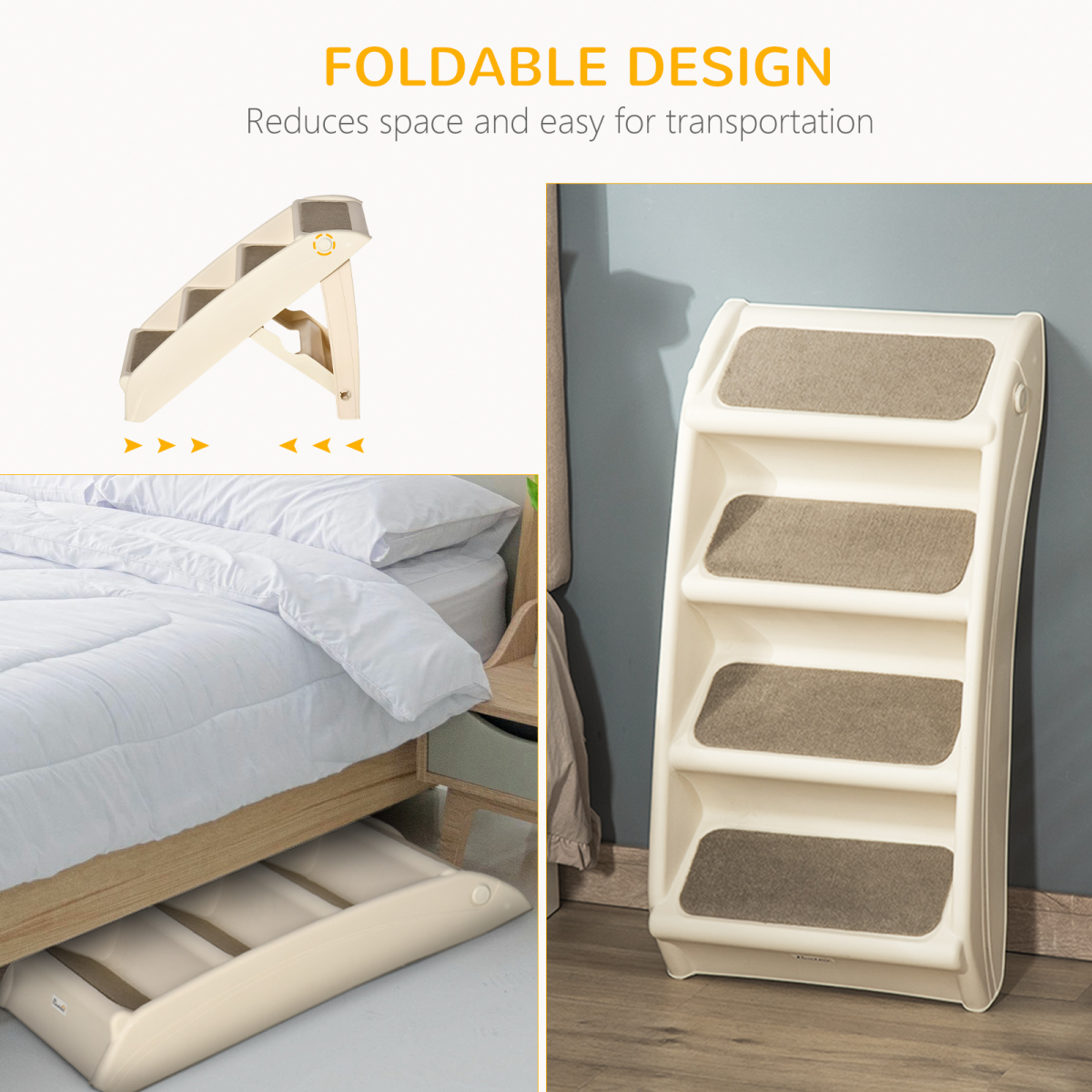 Portable Dog Steps for Bed, Sofa Non-Slip Pet Stairs for Cats, Dogs - Beige