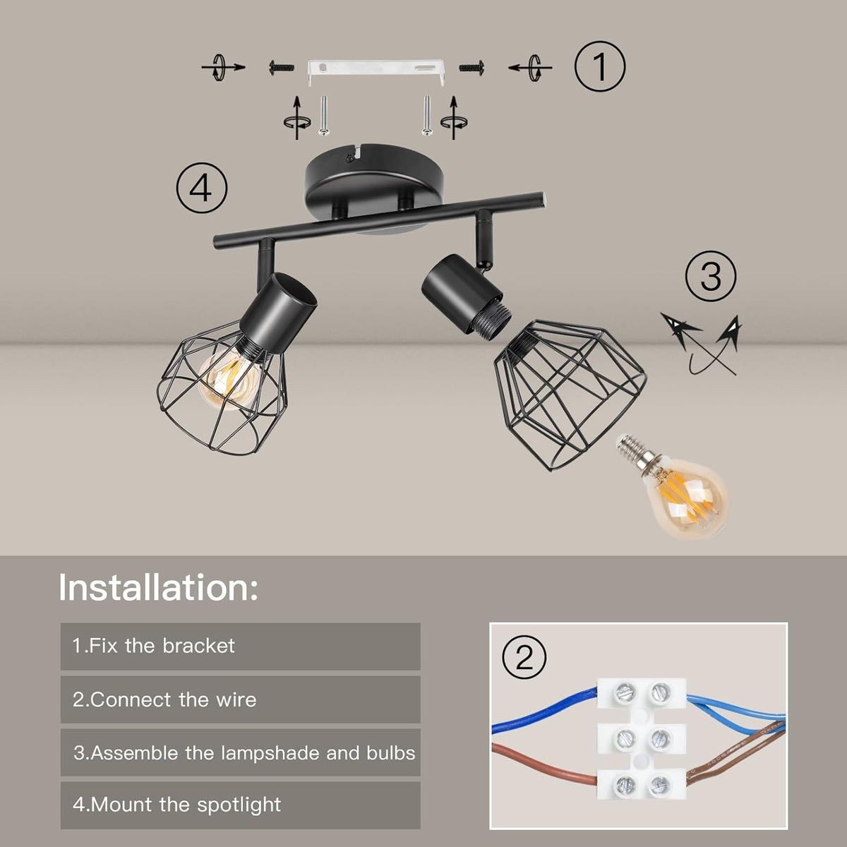 Dehobo 2-Way Ceiling Spotlight – Adjustable E14 Black Industrial Light