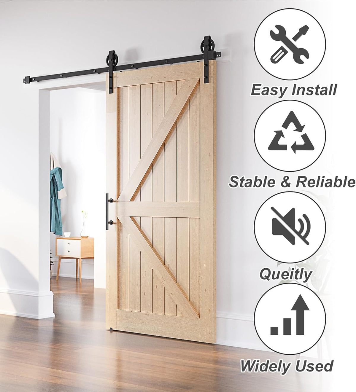 Sliding Barn Door Kit 10FT Heavy Duty Large Wheel Black Steel Track SANKEYTEW