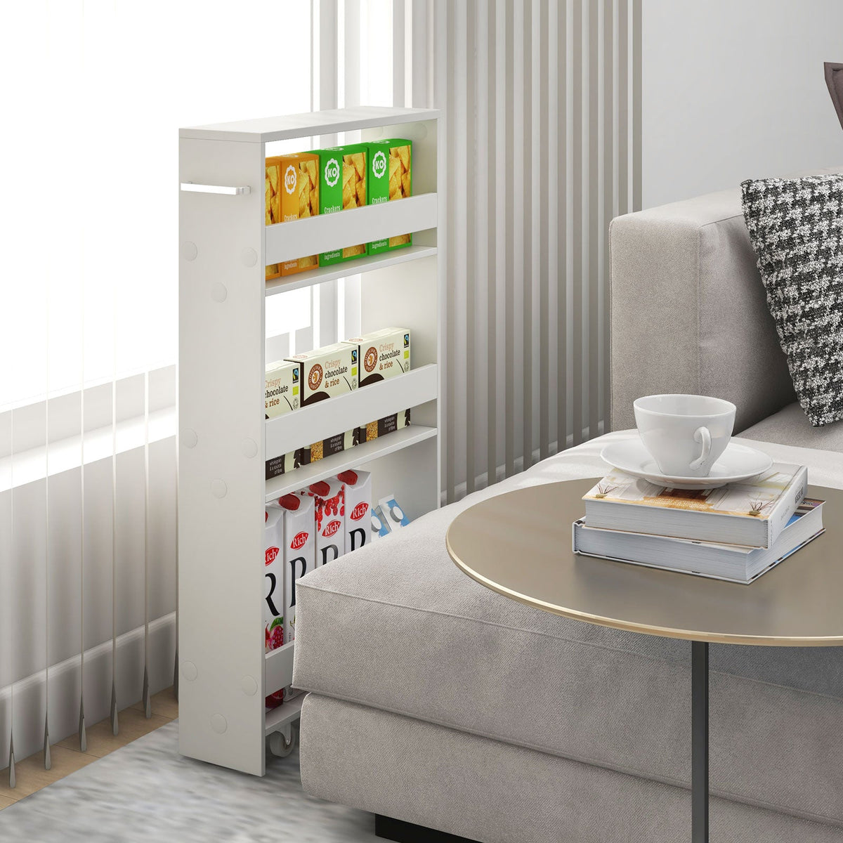 4-Tier Slim Storage Cart with Open Shelves and Wheels-Natural
