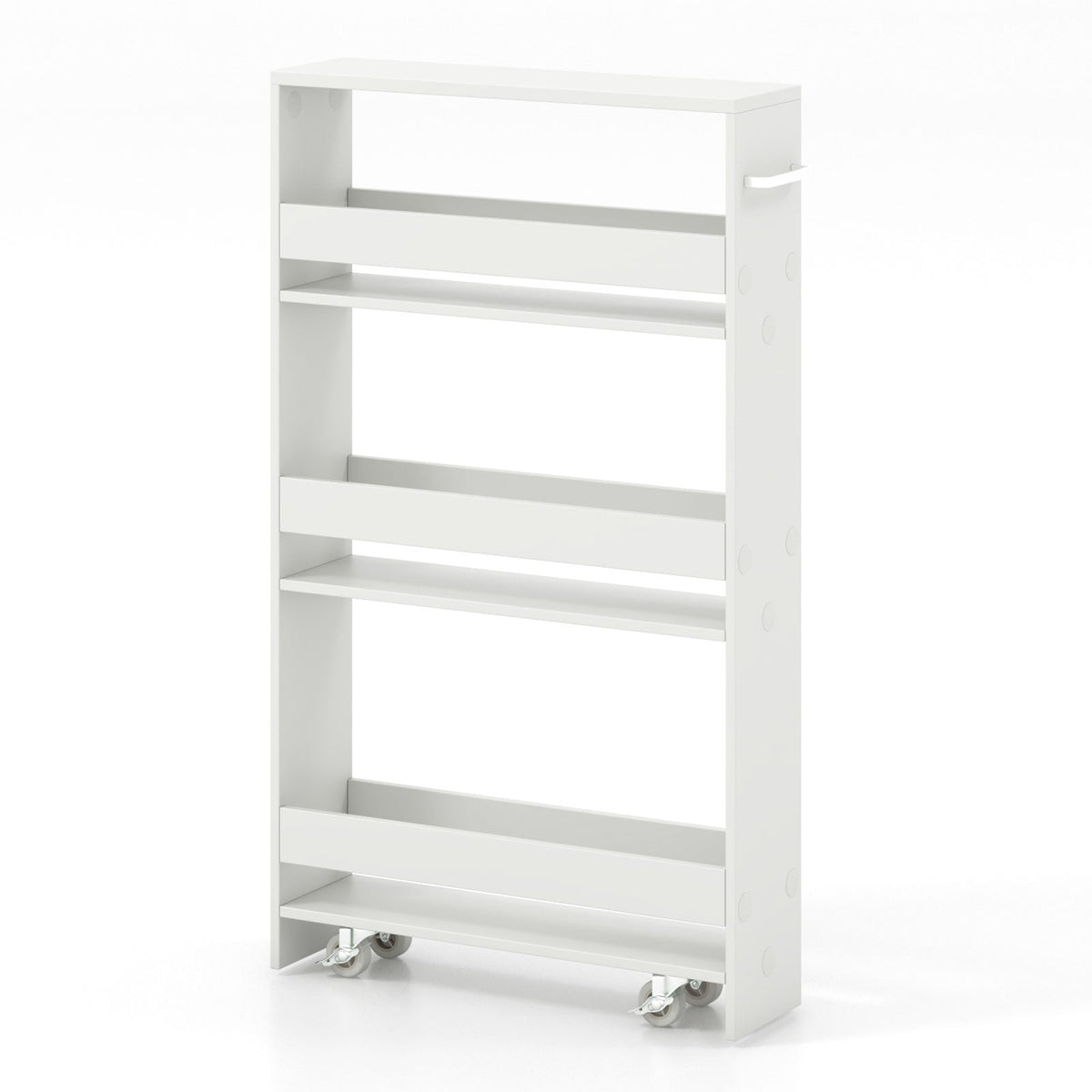 4-Tier Slim Storage Cart with Open Shelves and Wheels-Natural
