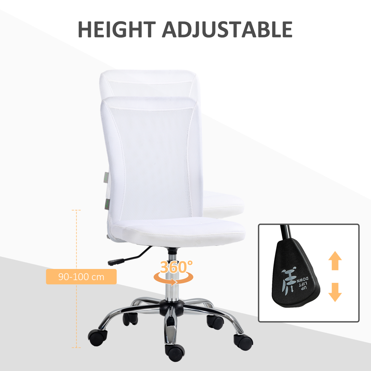 Vinsetto Armless Office Chair with Adjustable Height Mesh Back Wheels White