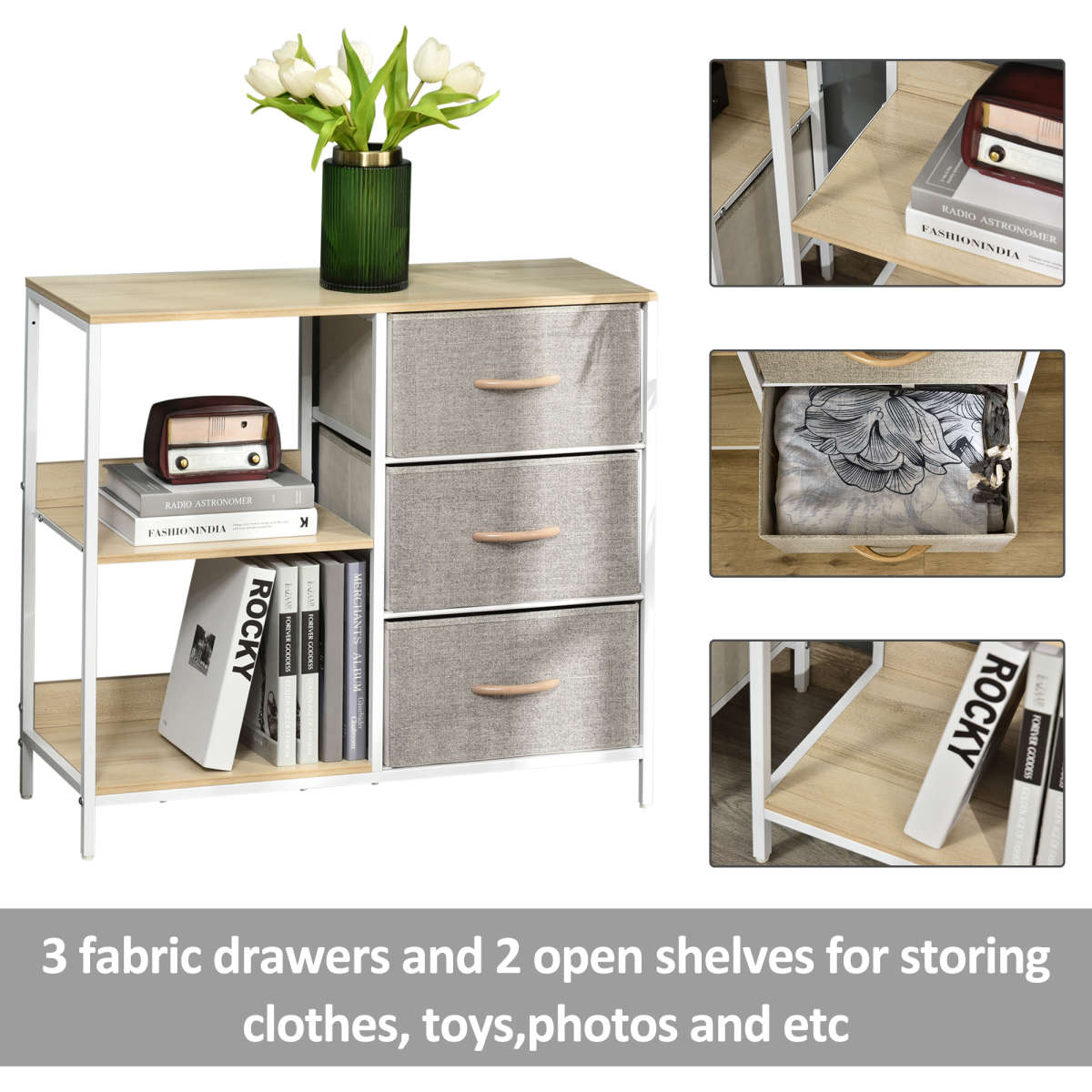 Chest Dresser with 3 Drawers Storage Cabinet Organizer, Beige