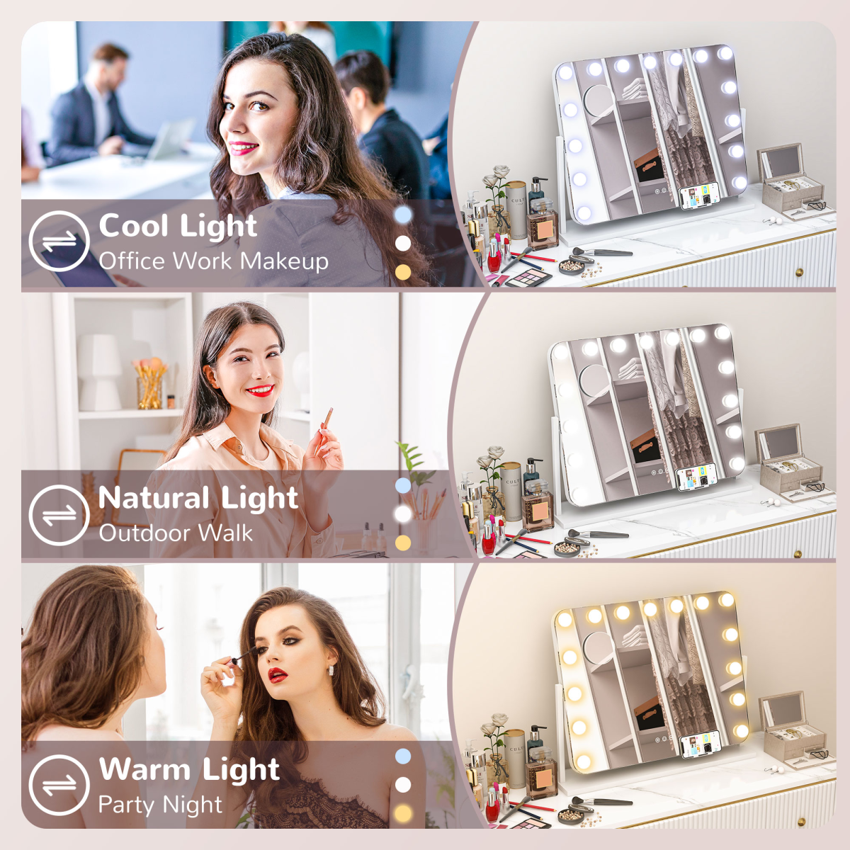 HOMCOM Hollywood Dimmable Lighted Makeup Mirror with Magnifier, USB Port