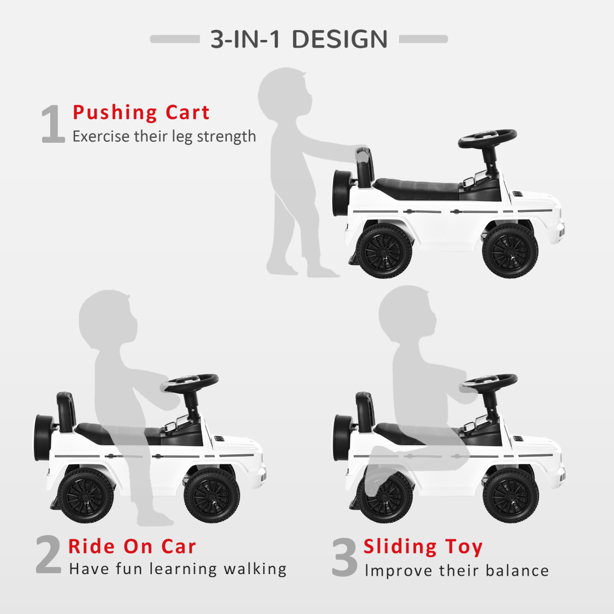 HOMCOM Benz G350 Kids Ride on Sliding Car w/ Under Seat Storage No Power White