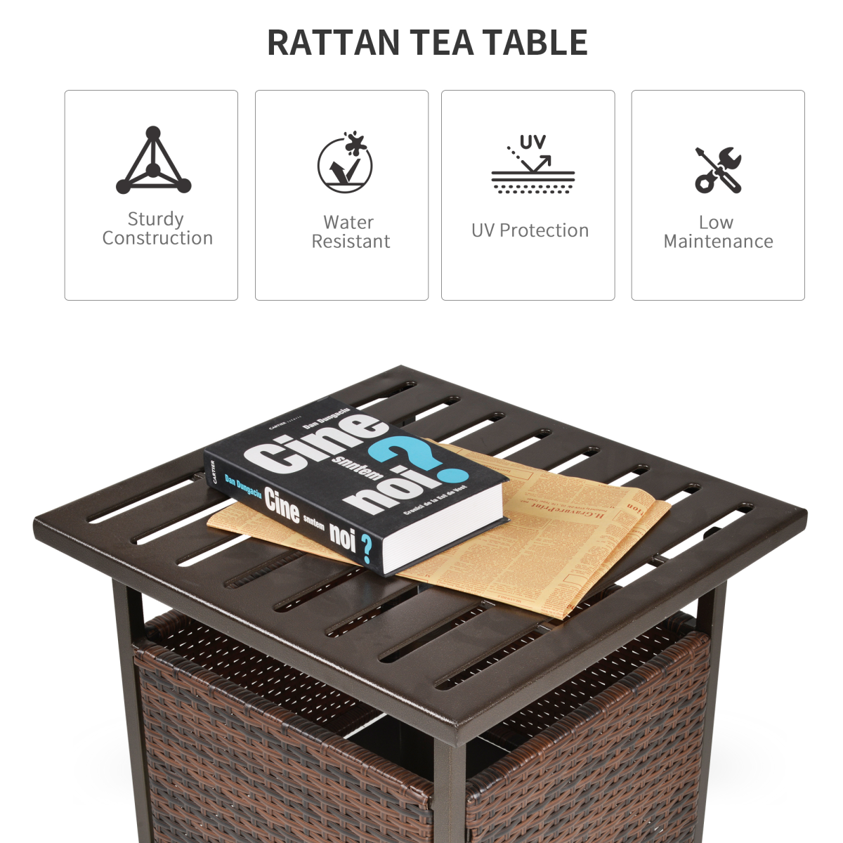 Outsunny Outdoor Rattan Coffee Table w/ Umbrella Hole Fit for Garden Backyard