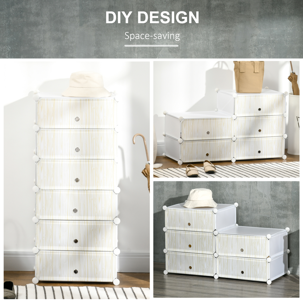 HOMCOM 6 Tier Shoe Rack Plastic Storage Cabinet Modular Shoe Tower White