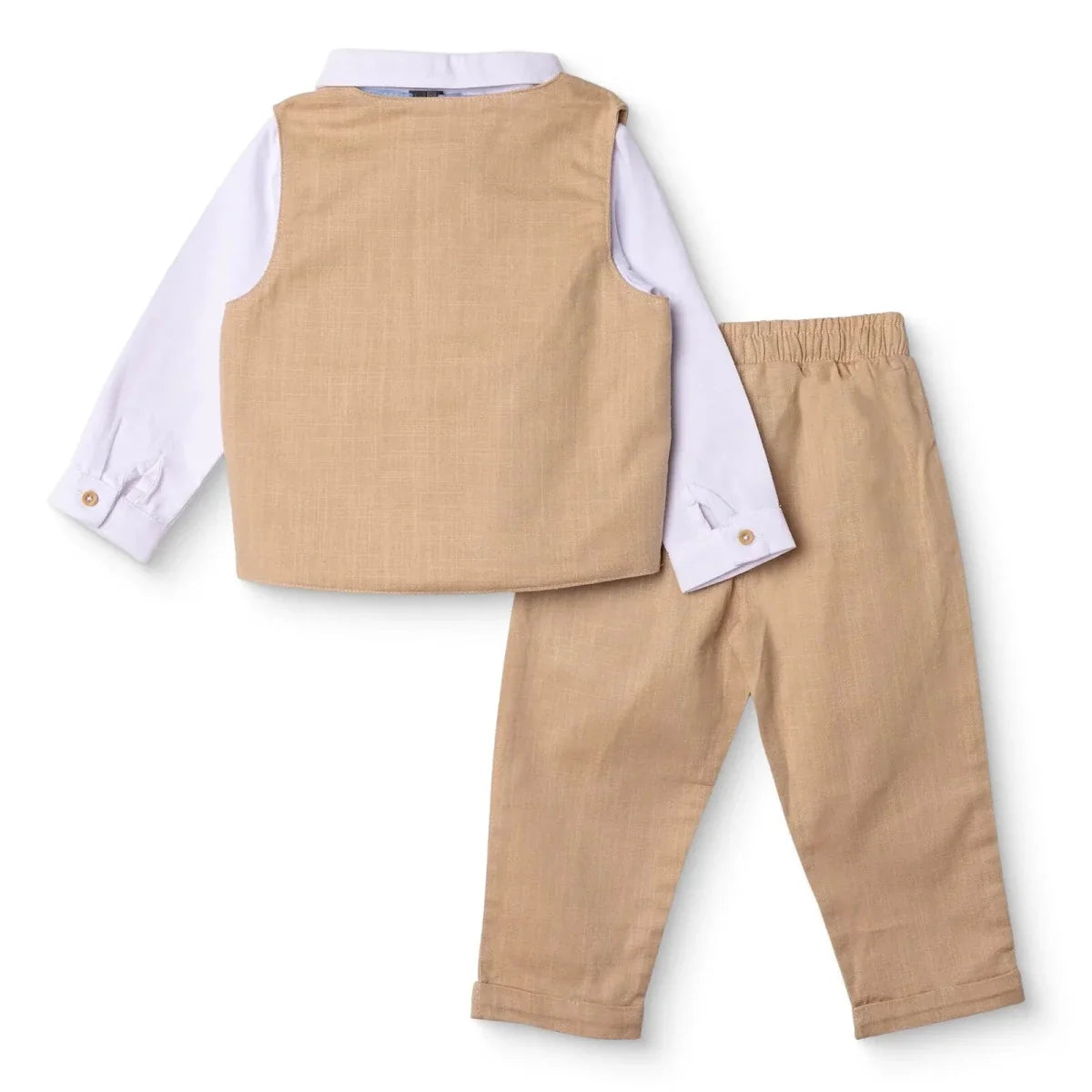 HelloBaby Long Sleeve Baby Shirt, Trousers & Gilet Set (6-9 Months to 2-3 Years) - Beige