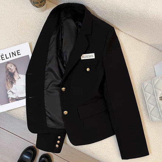 Black Short Suit Coat Women's Small Design College Leisure