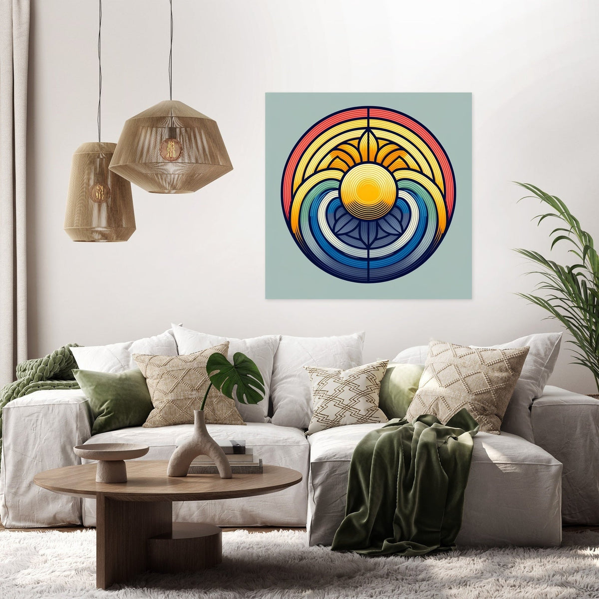 Sun and Rainbow Geometric Canvas