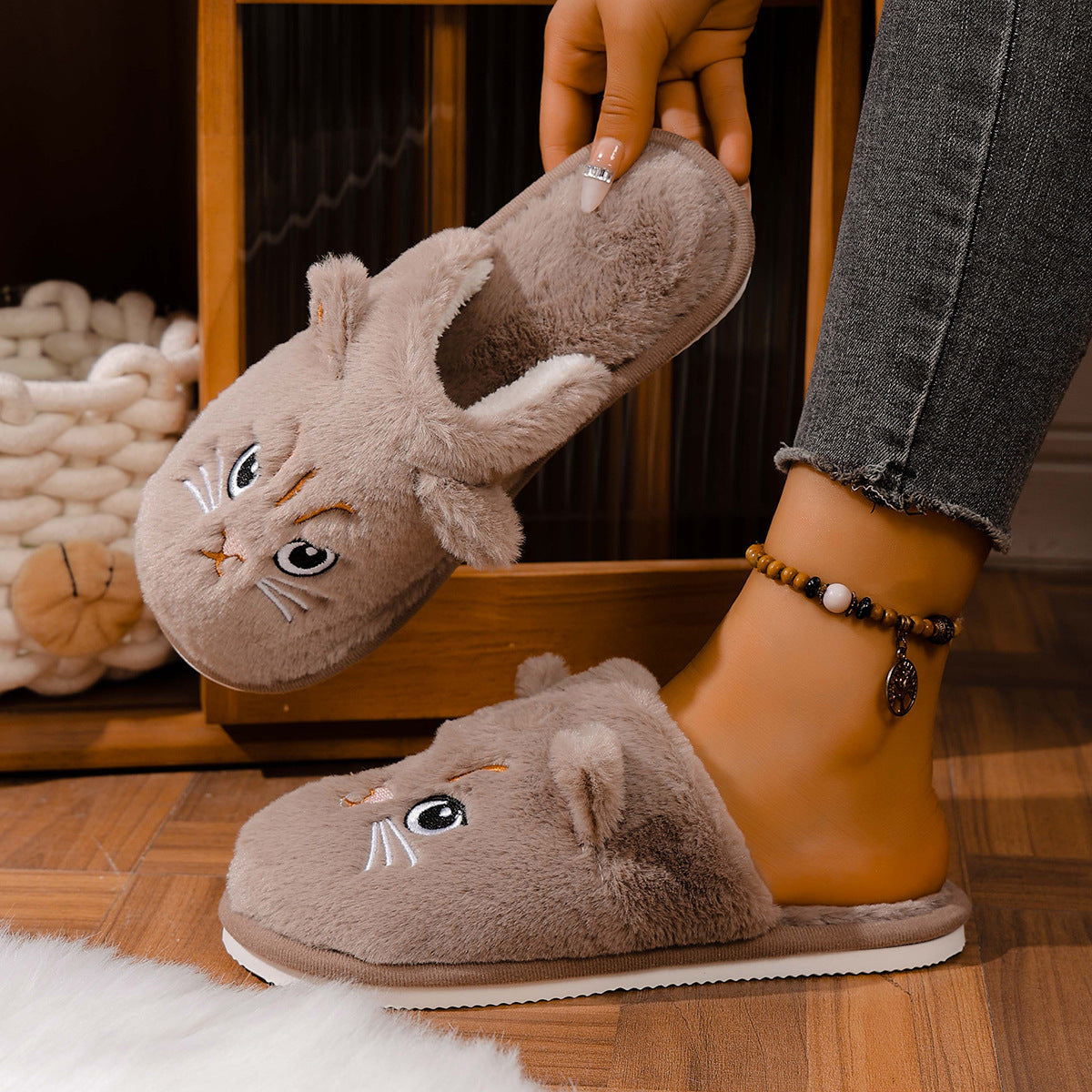 Christmas Plush Closed Toe Open Toe Cotton Slippers