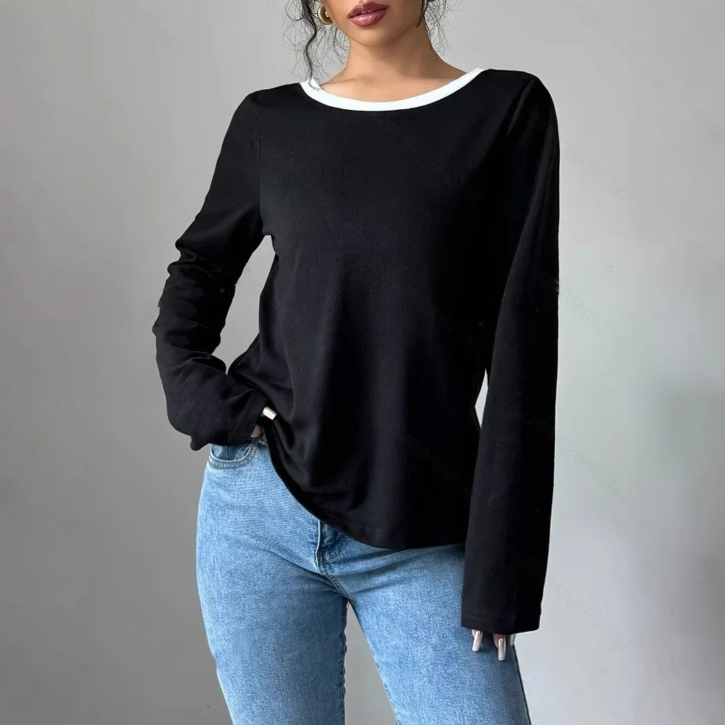 Women's Round Neck Long Sleeve Base Layer Top - Crew Neck Knit T-Shirt