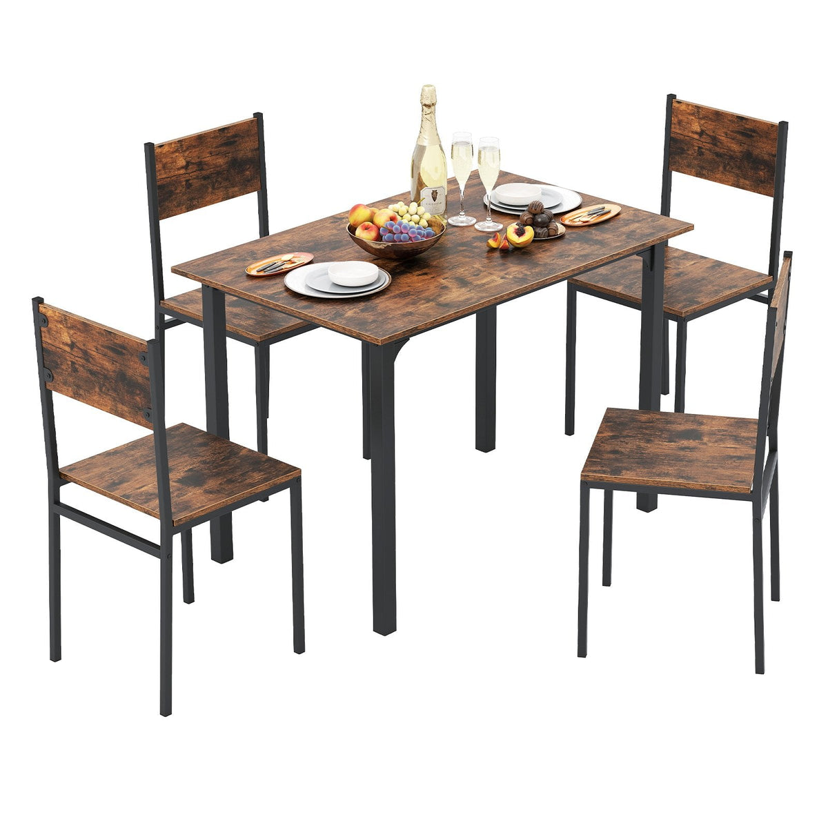 5-Piece Modern Kitchen Dining Room Furniture with Wood Rectangular Table-Coffee