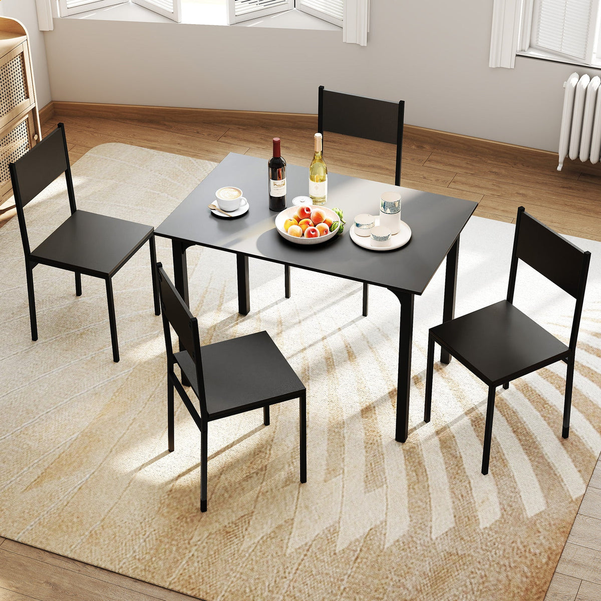 5-Piece Modern Kitchen Dining Room Furniture with Wood Rectangular Table-Coffee