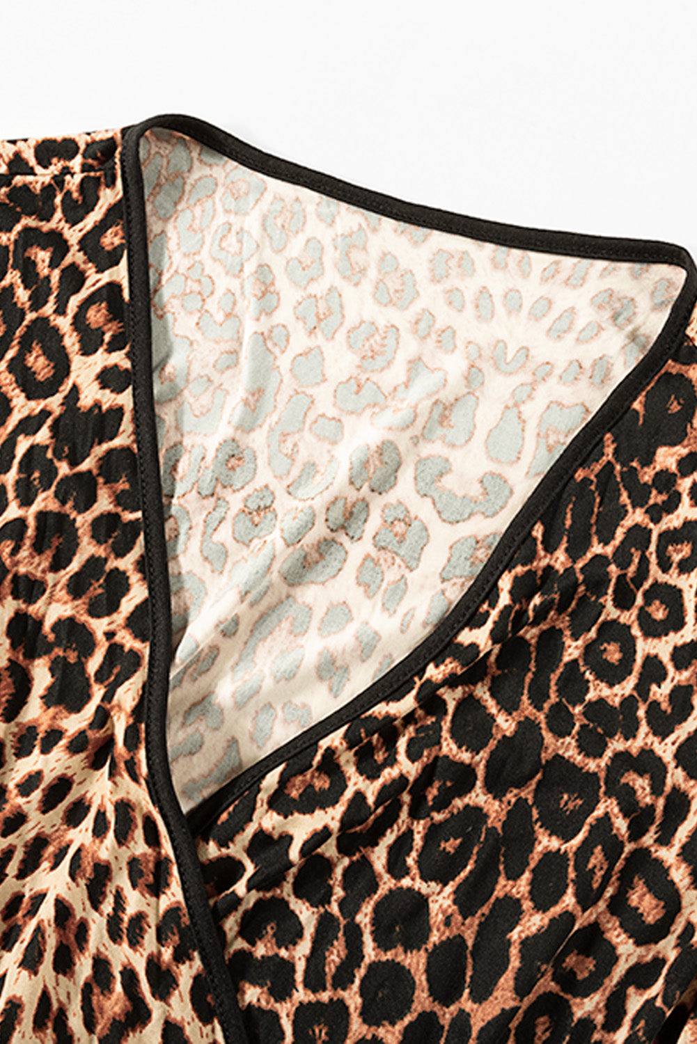 Brown Leopard Wrap V Neck Plus size Dress with A Slit