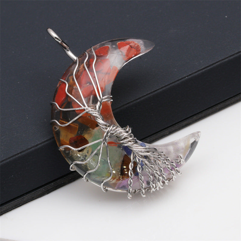 European And American Natural Crushed Stone Amethyst Tiger's Eye Moon Pendant