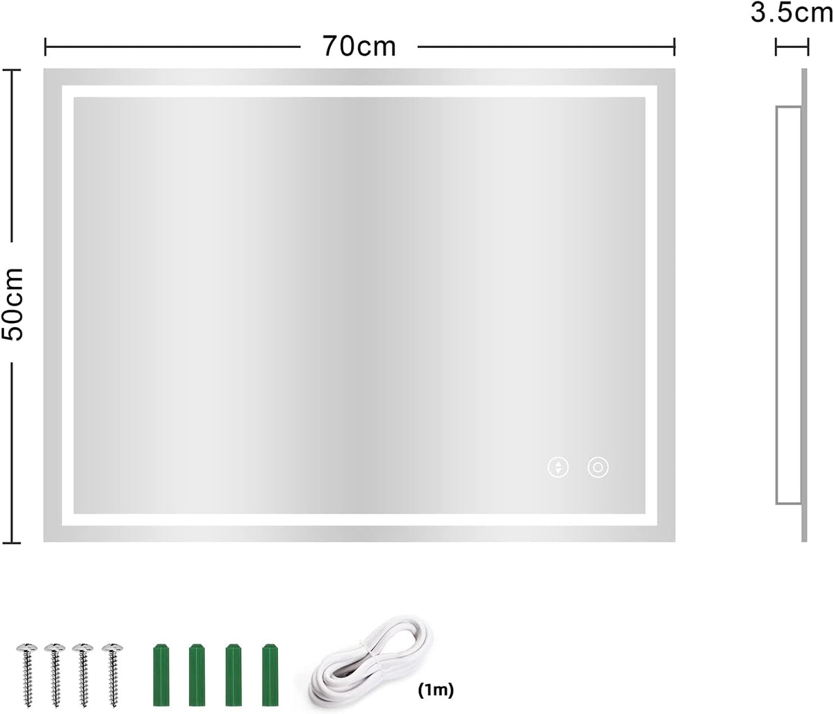 LED Bathroom Mirror Backlit Dimmable 3 Color 500x700mm Demister Dripex