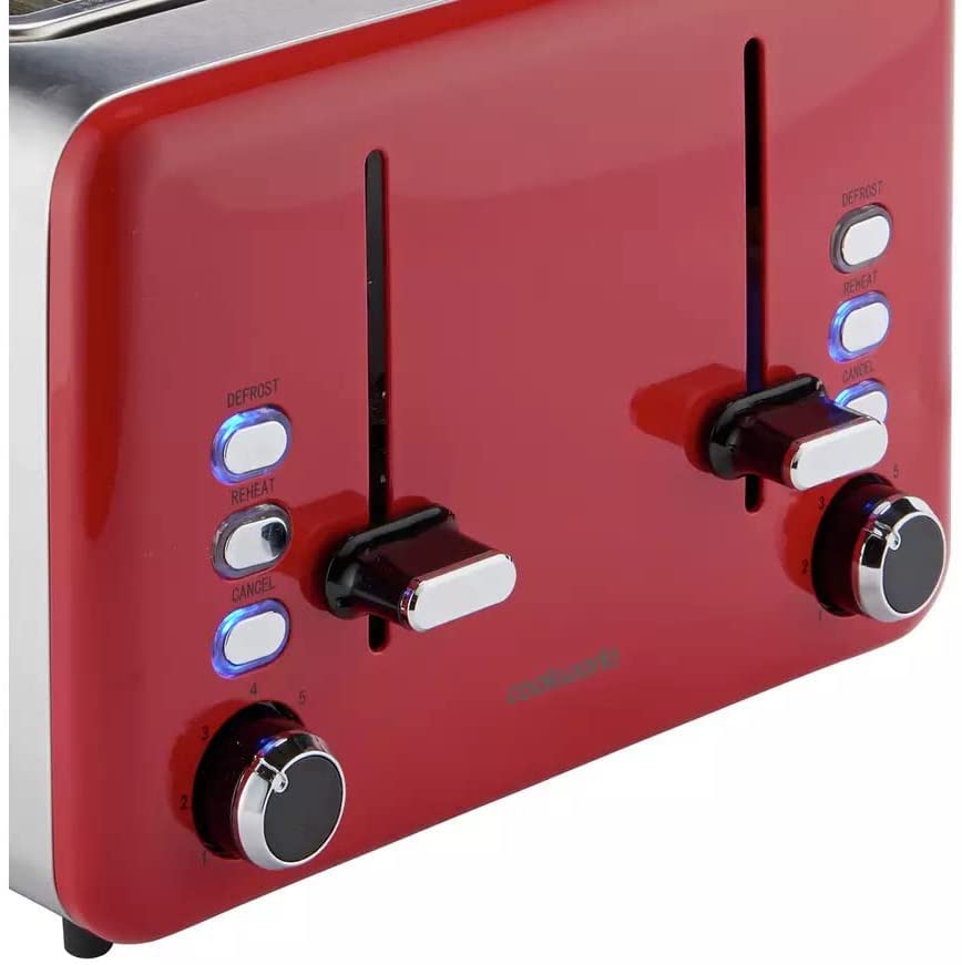 Cookworks 4 Slice Toaster Its Brushed Stainless-Steel And Red Design