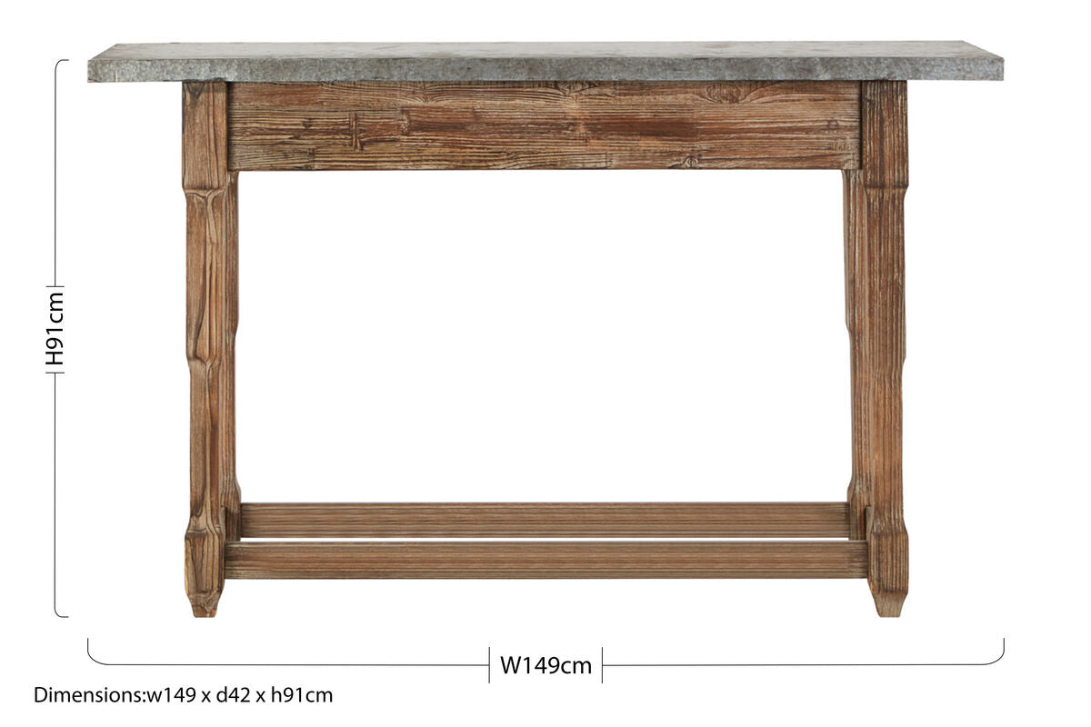 Elementary Antique Wood Finish and Metal Console Table