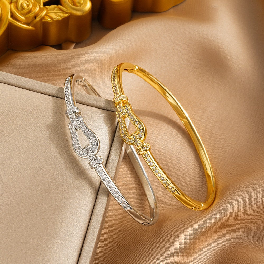 Versatile Full Diamond Horseshoe Buckle Simple Bracelet