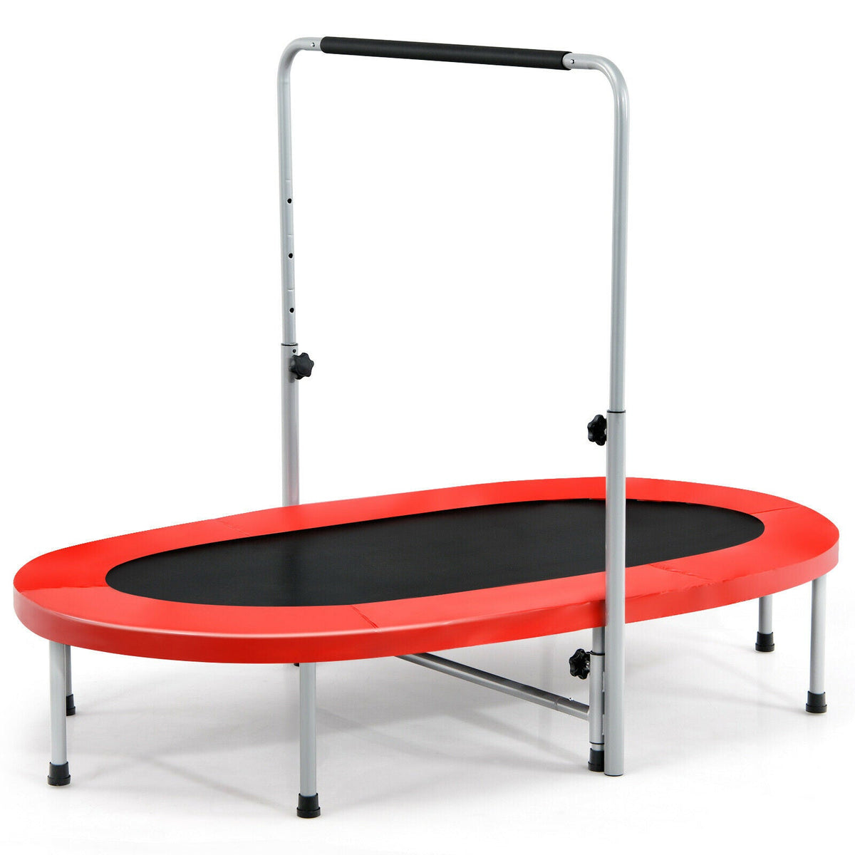 Double Foldable Fitness Trampoline with Adjustable Handrail-Blue