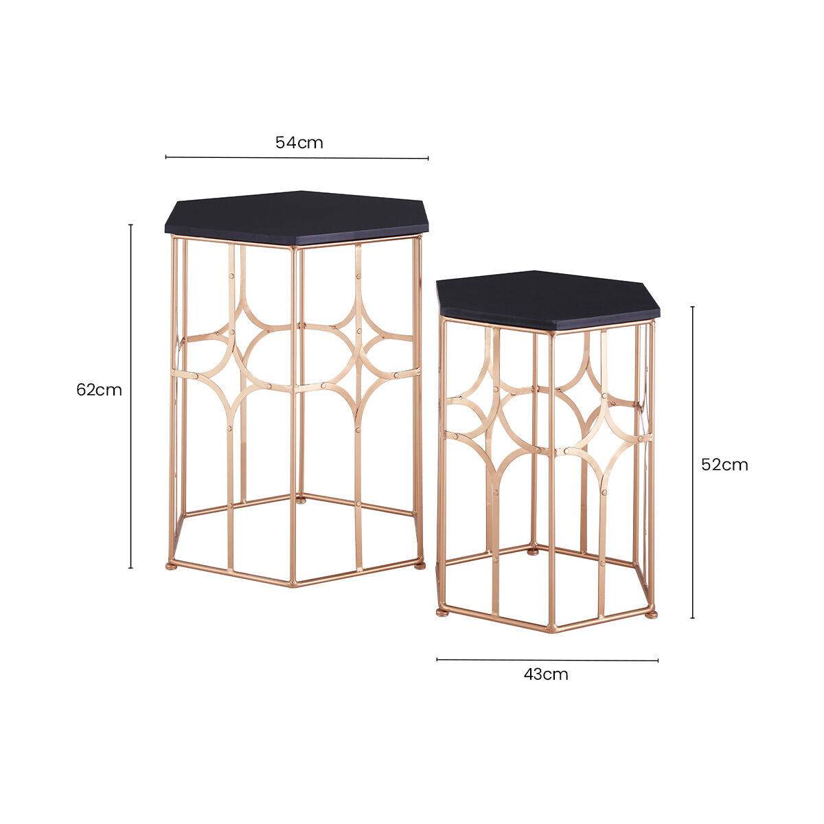 Lexa Rose Gold and Matt Black Set of 2 Hexagonal Side Tables