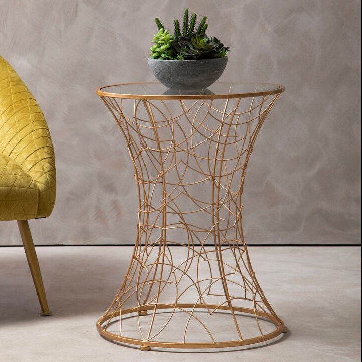 Lexa Rose Gold Finish Hourglass Side Table